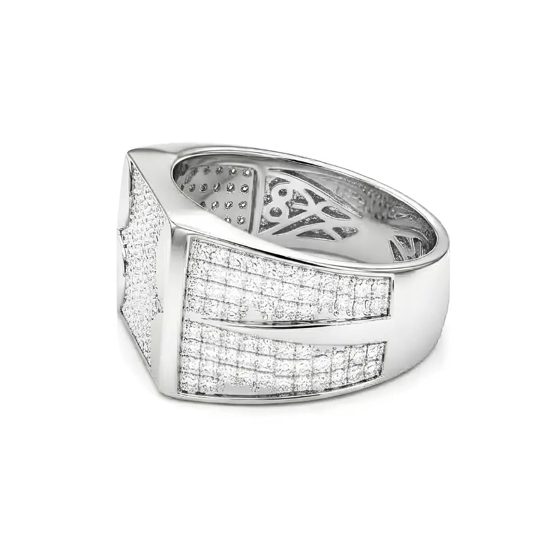 Men's Diamond Pave Signet Ring in Sterling Silver (Tarnish-Proof) - Size 12